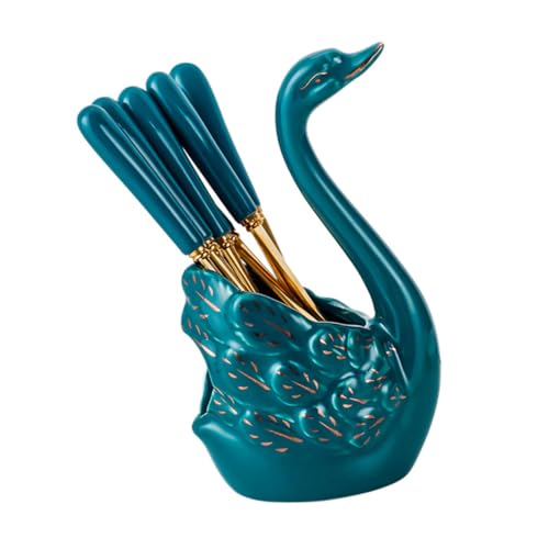 GRIRIW Dessert Fork Cutlery Set Swan Ceramic Style Stainless Steel Storage Container Included Easy to Maintain