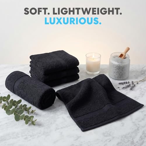 Image of Simpli-Magic Cotton Hand Towels, 16 inchx27 inch, Black, Not Bleach Proof, 12 Count