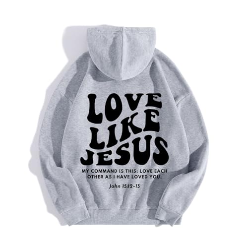 Hoodies for Men Love Like Jesus Printed Bible Verse Religious Pullover Hoodies Drawstring Pullover Tops4
