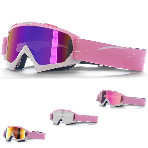 DONGZQAN Gafas Esqui Mujer, Color Rosa Gafas Snow, Gafas de Esqui, Gafas Ski Mujer, Gafa Ventisca, Gafas de Protección Uv Antivaho Rellenas de Espuma para Deportes Al Aire Libre (A)