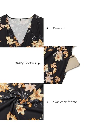 Image of Newshows Women's Pockets Wrap V Neck Floral Summer Vacation Casual Sundress | Wrinkle Free, Stretchy, Summer Beach Floral Sundress 2026, Casual Dress for Vacation, Guaduation, Side Pockets, A-line