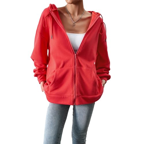 Vêtement ample de couleur unie pour femme sweat à capuche cocooning d'automne