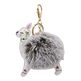 Real Sic Alpaca/Llama Pom Pom Keychain - Faux Fur Fluffy Fuzzy Charm For Women & Girls (Heather Grey)
