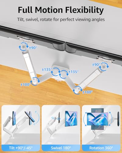 Image of MOUNTUP Dual Monitor Stand for Desk, Gas Spring Monitor Arms for 2 Monitors Max 32 Inches, Height Adjustable Double Monitor Mount, VESA Mount with C-Clamp & Grommet Base, Holds 4.4-17.6lbs, White