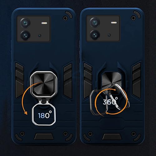Image of AESTMO iQOO Neo 6 5G Back Case Cover | Tough Armor Bumper | Ring Holder & Kickstand in-Built | 360 Degree Protection Cover for iQOO Neo 6 5G (Blue)