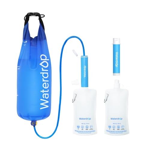 Waterdrop Gravity Water Filter Straw, Camping Water Filtration System, Water Purifier Survival for Travel, Backpacking and Emergency Preparedness, 1.5 gal Bag, 5 Stage Filtration, Pack of 2
