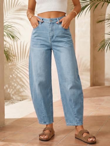 Image of Saodimallsu Womens Barrel Jeans Cropped High Waisted Baggy Wide Straight Leg Boyfriend Denim Pants for Casual Wear