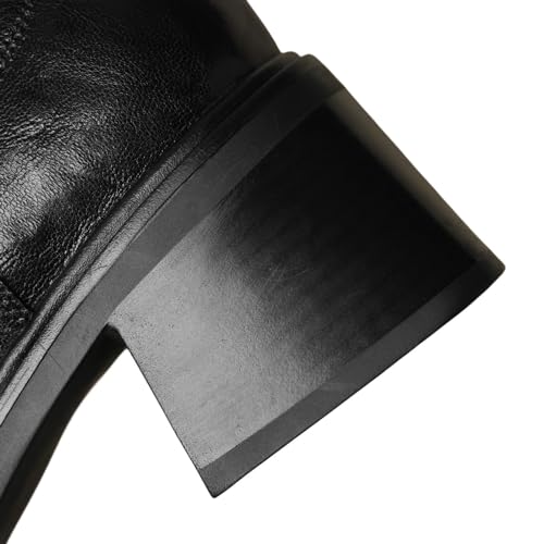 Women's Handmade Genuine Leather Square Toe Retro Chunky Heel Elastic Bond Chelsea Booties3