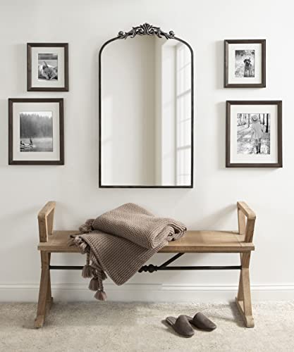 Image of Kate and Laurel Arendahl Vintage Glam Arched Tall Panel Mirror; 24 x 42; Antique Black; Traditional Baroque Large Body Wall Mirror with Ornate Garland Inspired Crown