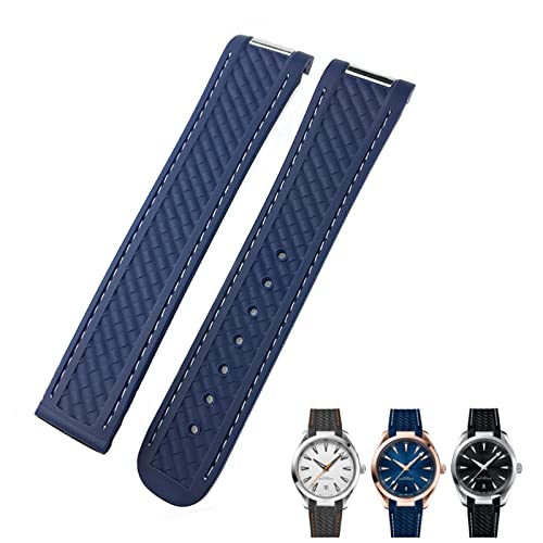 Bracelet montre caoutchouc 20mm bleu blanc pour Omega Seamaster 300 et Aqua Terra