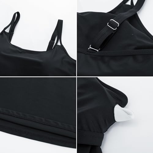 Hanna Nikole Bauchweg Freizeit Tankini Bekleidung A-Linie Badeoberteile für Mollige Frauen Schwarz 46 6