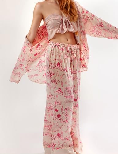 Image of Yimoon Satin Pajama Set for Women Silk Pajamas Set 2 Piece Floral Cute Pj Set Long Sleeve Pjs Sleepwear