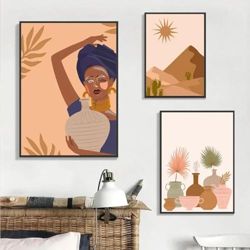 Peinture Toile Soleil et Vase Boho pour une Chambre Cocooning