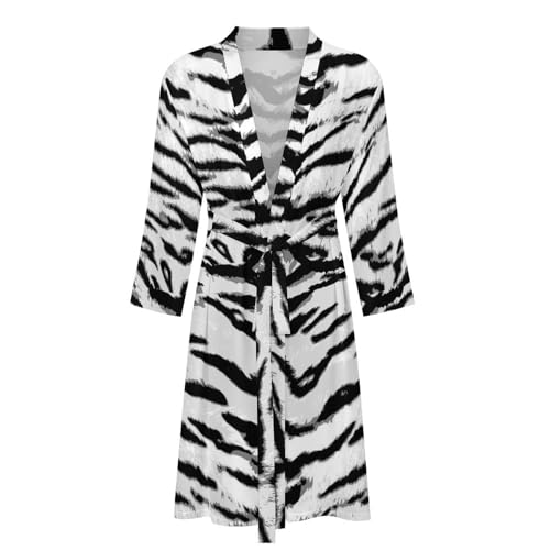 White Tiger Pattern Soft Men's Robe Lightweight Bathrobe Long-sleeve Spa Robe With Belt4