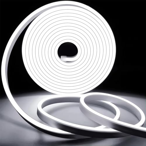 KSIBNW Neon Outdoor LED Strip Light Waterproof IP65,82ft/25m 220v240v LED Light Strip,Flexible Cuttable Neon Rope Strip Light for Kitchen Bedroom Garden Lights,Outdoor Indoor Decor,Cool White