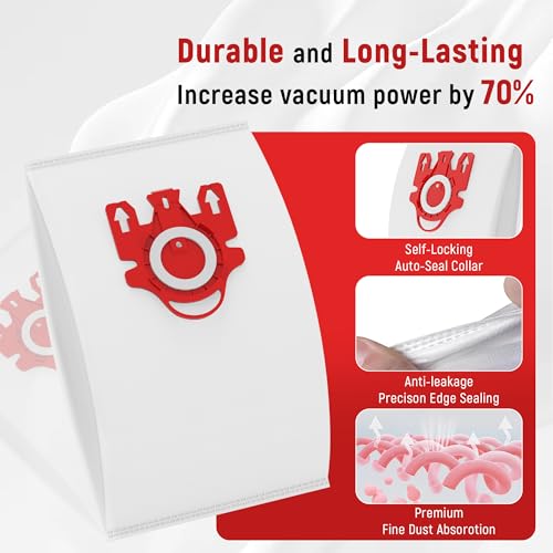 Image of 3D Airclean Dust Bags Replacement for Miele FJM Vacuum Compact C2 Compact C1 Complete C1 S241 S290 S300i S500 S700 S4 S6 Series (Pack of 15) with 3 Motor Protection Filters 3 Air.Clean Filters