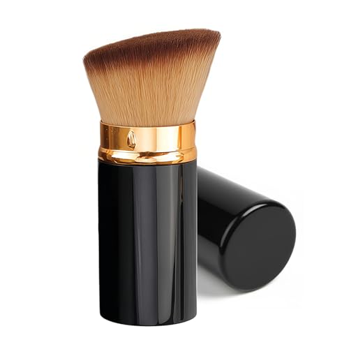 SEINGTOOM Retractable Kabuki Brush Travel Foundation Makeup Brush Portable Flawless with Cover for Foundation Liquid Powder Blush Bronzer Buffing Cream (Black)