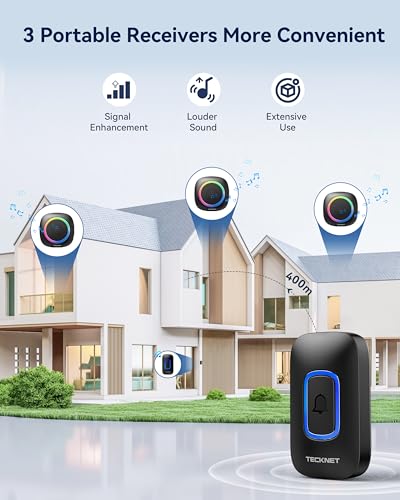 image for TECKNET Wireless Doorbell with 3 Portable Doorbells with RGB Light, Ba