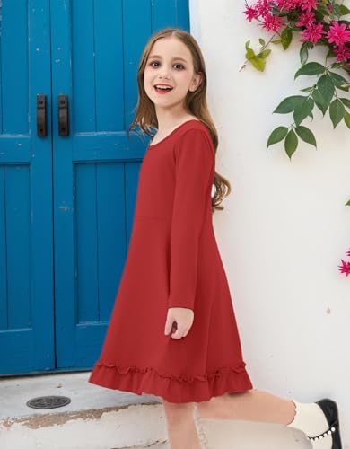 JiAmy Girls Dresses Fall Long Sleeve A Line Twirly Skater Ruffle Loose Casual Dress with Pocket3