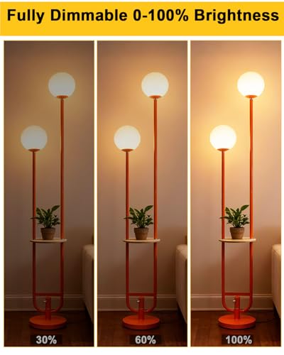 Image of Lightdot 63IN Orange Floor Lamp 2 Globe Mid Century Standing Lamps with Bulbs Included Unique Vintage Dimmable Tall Floor Lamp with 5Lbs Heavy Base for Living Room /Wedding /Sofa Beside /Corner Decor