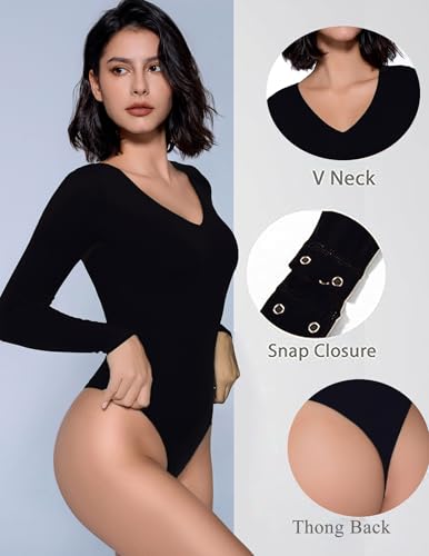 Avidlove Bodysuits for Women Long Sleeve V Neck Body Suit Bodysuit Double Lined Thong Body Suits Sexy Tops4