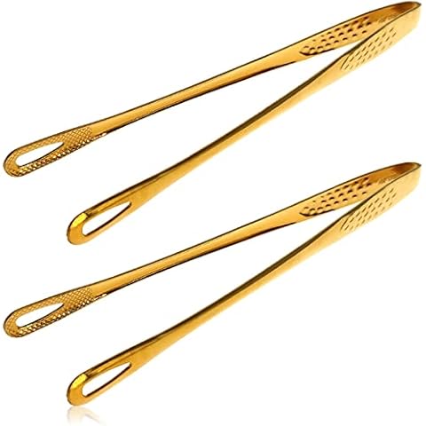 2 Pieces Cooking Tongs - 9.45in Stainless Steel Kitchen Tongs Cake Tongs Resistant Barbecue Tongs Buffet Tongs Serving Tongs Salad Gripper Clip Tool for Barbecue,Pastry,Sandwich (Golden) Cover