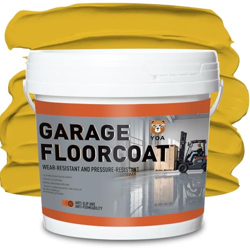YOA Professional Epoxy Floor Coating (1-Gallon), Yellow Acrylic Concrete Paint, Suitable for Indoor, Garage, Basement, Etc. Single Component Formula, Scratch Resistant, Low VOC, Ready to Use