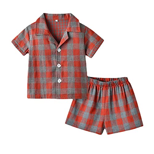 Toddler Plaid 𝐏a𝐣ama Set Short Sleeve Button Down Shirts and Shorts for Girls Boys Summer Outfits Loose Loung𝐞wear