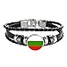Drapeau de la Bulgarie Bracelet tressé chaîne en Cuir Bracelet en Cristal Souvenir, Mode Bracelet Fait Main pour Homme et Cadeau de la journée spéciale Femme