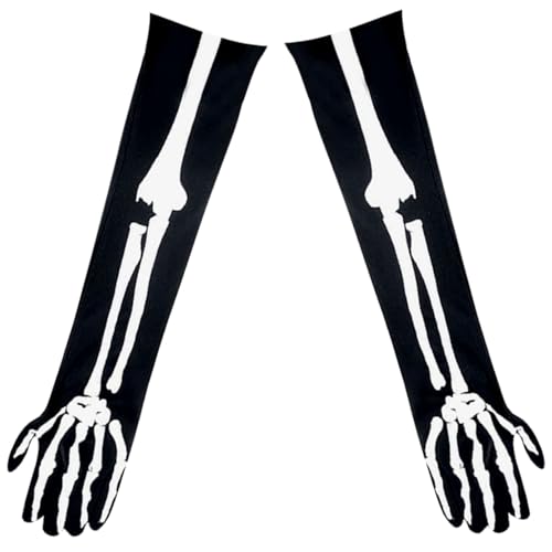 Halloween Skeleton Arm Gloves, Halloween Bone Gloves, Black Cosplay Accessory Costumes with White Bone Design, for Women, Men, Parties, Cosplay, Performance, Daily Wear