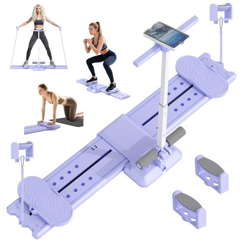 5-in-1 Ski Maschine, Oberschenkel Beckenboden Trainingsgerät, Pilates Reformer Board, mit Abnehmbaren Griffen, Handyhalterung, 150 kg Belastbarkeit, Geeignet für Core-, Gesäß- und Armtraining