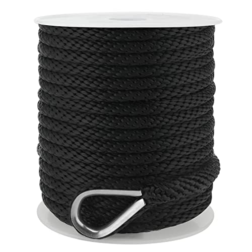 YaeMarine Anchor Line Premium Solid Braid MFP Boat Anchor Rope 3/8 Inch Marine Rope with Thimble (150FT)