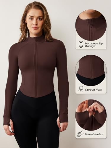 Image of AVGO Women's Workout Jacket Lightweight Zip Up Cropped Yoga Jackets Slim Fit Athletic Tops with Thumb Holes