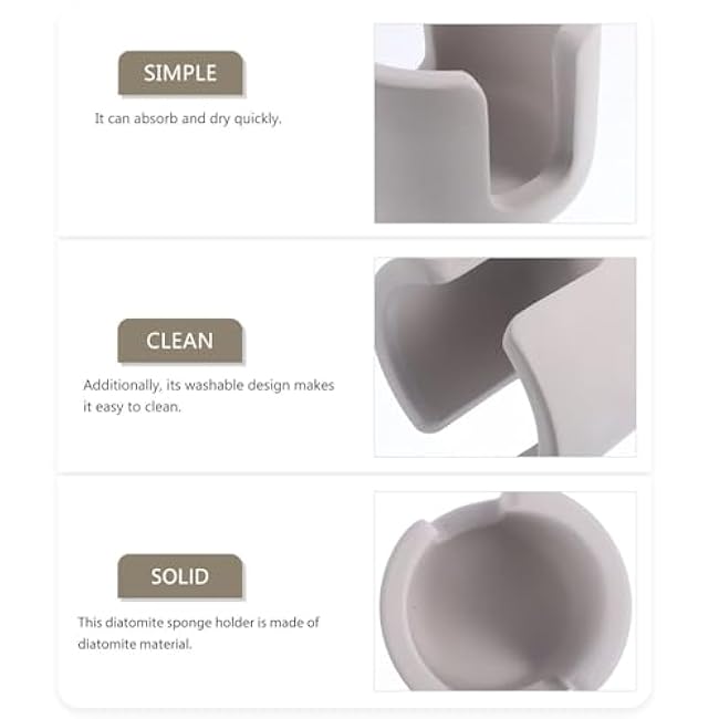 Alipis Diatomite Sponge Holder, Slotted Dish Sponge Holder Fast Absorbing Stone Drying Caddie Instant Drying Sink Tray for Kitchen Sink Bathroom Organizer Grey