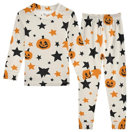 Pajama Sets Long Sleeve Halloween Stars and Pumpkins Soft Comfy Sleepwear 2 Piece PJS 3-8T