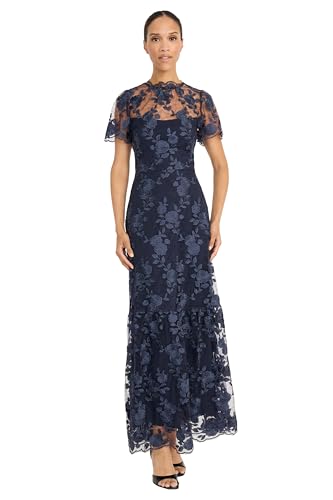 Maggy London Womens Lace Maxi Embroidered Details Trumpet Silhouette V-Back-Wedding Guest Dresses