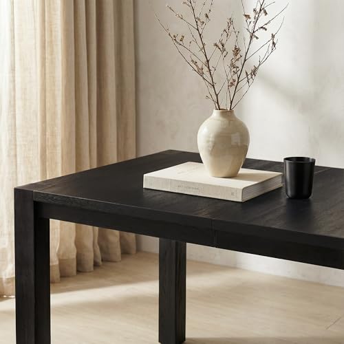 60"-80" Extendable Dining Table, Modern Rectangular Wood Kitchen Table, Farmhouse Expandable Dinner Table, Traditional Large Extension Meeting Desk for Dining Room, Living Room, Black - Image 5