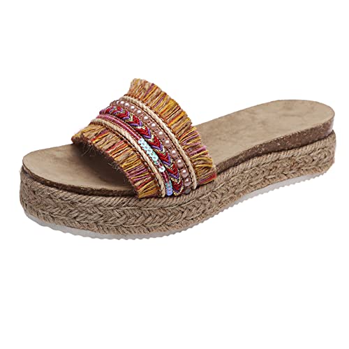 Sandales de plage tissées femme rouge 39.5 | Pantoufles plates d'été confortables et mignonnes