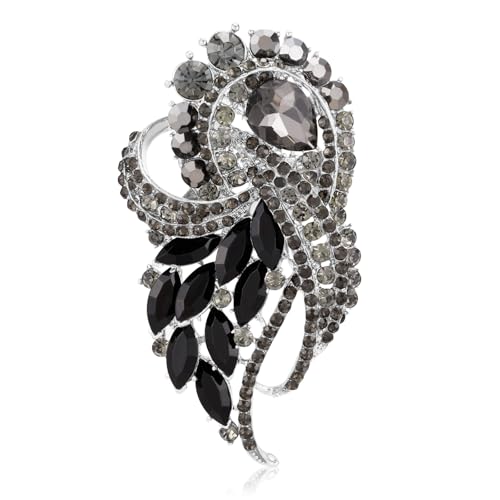 Image of LAXPICOL Vintage Clear Austrian Crystal Elegant Flower Bouquet Wing Brooch for Women