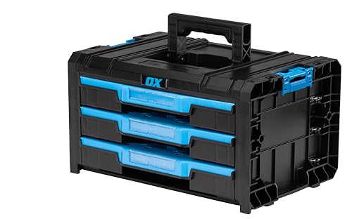 OX Tools TOOLTREK Trade 3 Drawer Tool Box, Tool Chest With Carry Handle, Portable Tool Storage