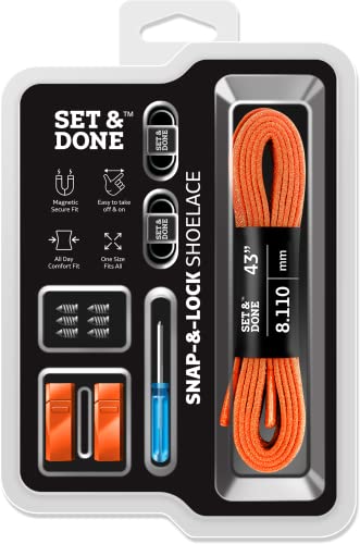 Set & Done Magnetic Shoelaces- No Tie Elastic Shoe Laces Tieless Quick Lock For Adults Kids Sneakers (Neon Orange, Pack of 1)