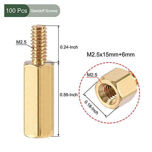 YOKIVE 100 Pcs M2.5 Standoff Screws, Brass Hex PCB Standoffs, Keep Height Consistent, Great for Motherboard (Gold Tone, 15mm+6mm) - Image 2