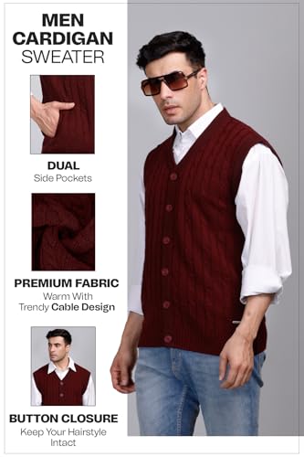 Image of V Neck Cardigans for Men - Woolen Sleeveless Sweater for Man Winter Wear