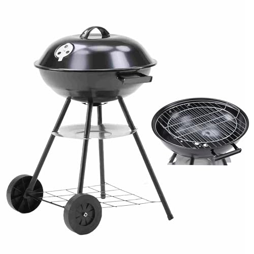 OSLEEP バーベキューコンロ 焼き網 蓋付き 通風口付き 4-8人用 BBQコンロ 軽量 持ち運び便利 円形グリル 収納棚 燻製 バーベキュースタンド BBQスタンド バーベキューグリル アウトドア キャンプ(スタイル-F)