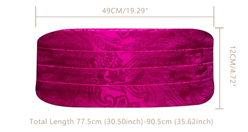Image of YOHOWA Men Cummerbund Bow Tie Set Silk Paisley Formal Pre-Tied Bowtie Pocket Square Cufflinks Wedding Party Prom