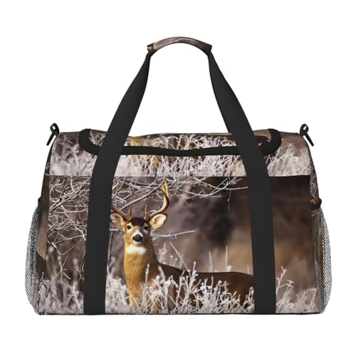 Sac de voyage femme noir avec motif cerf blanc et format cabine