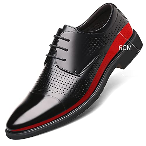 Battle Men Men's Height Increasing Elevator Shoes -2.4 Inches Taller Breathable Dress Lacing Shoes Genuine Leather Cap Toe Block Heel Black Formal Men