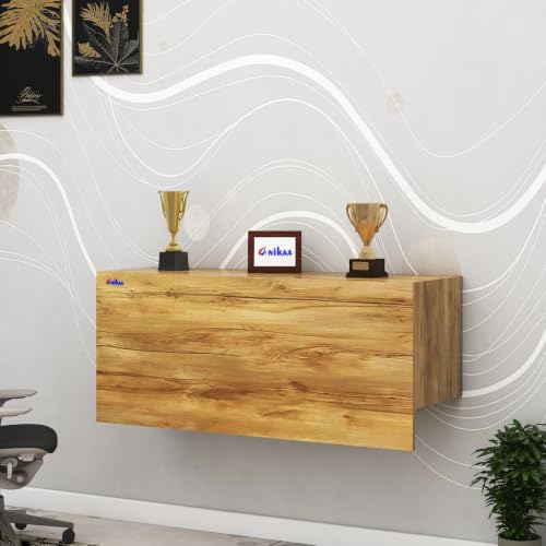 Image of Anikaa EduDesk Wall Mounted Foldable Study Table with Storage Shelves, Floating Wall Desk for Home Office, Laptop & Computer Desk, Engineered Wood, Space-Saving Fold-Down Workstation (DIY Assemble).