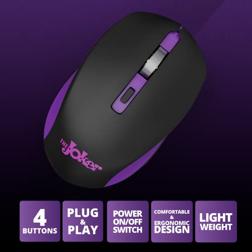Image of ZEBRONICS DC Joker Edition Jaguar Silent Wireless Mouse for Computer, Laptop with 1600 DPI max, Switch Control, Power ON /Off, Plug & Play Usage, 2.4GHz Nano Receiver and Lightweight