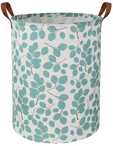 Image of Laundry Baskets,Canvas Fabric Laundry Hamper,Collapsible Toy Storage Organizer Bins,Gift Basket for Bedroom, Clothes, Nursery,Kids,Boys (Eucalyptus leaves)